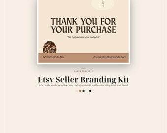 Etsy Seller Branding Kit Canva, Candle Shop, Shop Banner + Thank You Card + Package Insert + Care Card, 8 Docs