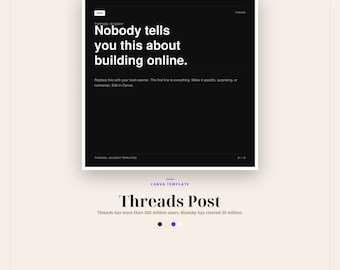 Threads Post Template Canva, Bluesky Social Media Templates, 40 Text-First Posts, Hooks + Carousels + Announcements