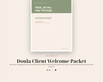 Doula Client Welcome Packet Canva, Complete Practice Bundle, Intake + Birth Preferences + 20 Social Posts, 60 Pages