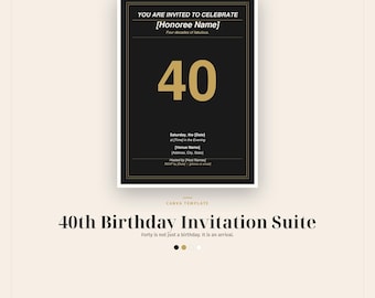 40th Birthday Invitation Canva Template Suite, 5 Docs, Milestone, Empowering Aesthetic, Editable