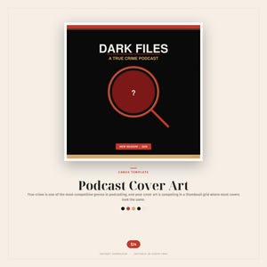 Könnte beinhalten: Podcast-Cover-Art mit dem Titel "DARK FILES" und dem Untertitel "A TRUE CRIME PODCAST". Das Design zeigt einen schwarzen Hintergrund mit einer roten Lupe und dem Text "NEW SEASON | 2028."
