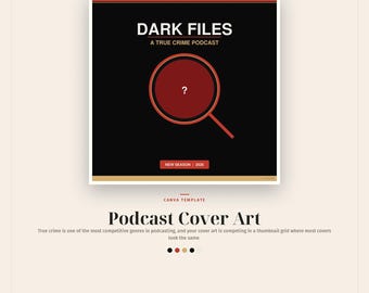 Podcast Cover Art Canva, True Crime Branding Kit, Cover Art, 5 Promo Posts, Audiogram Frame, Editable