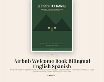 Airbnb Welcome Book Template Bilingual English Spanish, Cabin Cottage Host Guide, Mobile + QR Code, 25 Pages Canva