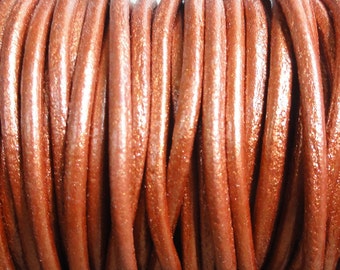 2mm Metallic Copper Leather Cord - Metallic Copper Orange