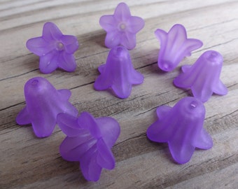 Lucite Flower Beads - Violet Purple Matte Frosted Lily 17x12mm