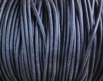 50 Meter Spool - 2mm Pacific Blue Distressed Leather Cord Round Natural Dye