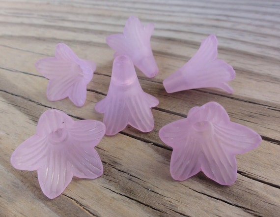 Pink Lucite Flower Beads Pink Matte Frosted Large Trumpet Lily 22x22mm