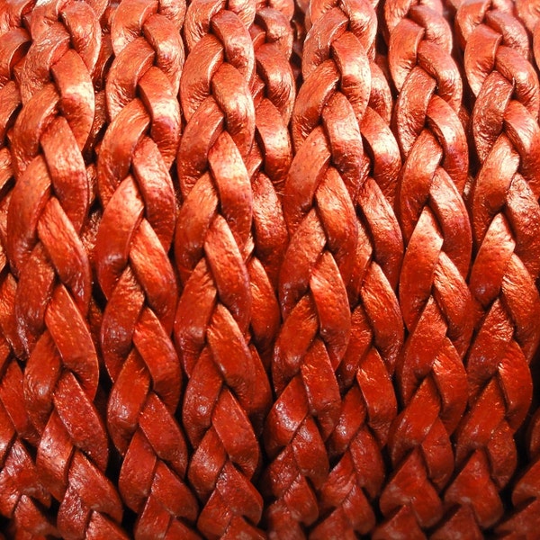 Metallic Moroccan Red Flat Braided Leather Cord - 5mm Wide