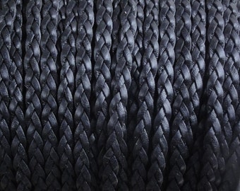 Black Flat Braided Leather Cord - 5mm Wide - 5 Yards