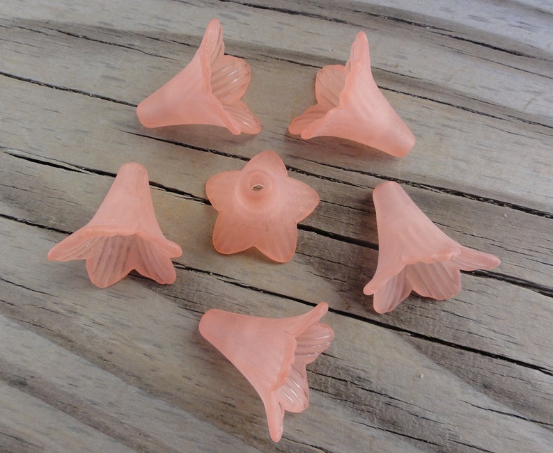 Pink Lucite Flower Beads Pink Matte Frosted Large Trumpet Lily 22x22mm