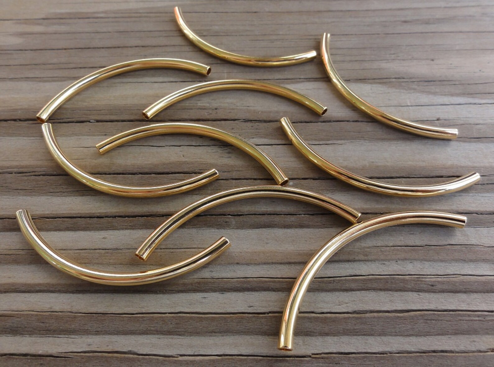 Curved Metal Tube Beads Gold Plated Brass 50x3mm Great for Etsy