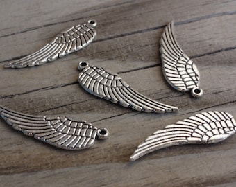 Large Metal Wing Charms- 28x9mm - Antiqued Silver-plated - Double Sided - Pendant - Angel Wing - Bird Wing