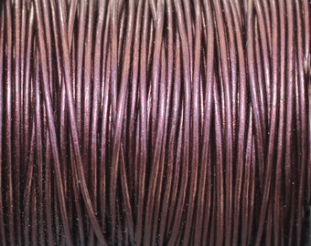 1mm Metallic Maroon Genuine Leather 1.0mm Round Cord Burgandy - 2 Yard Increments