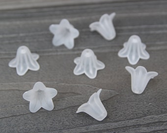 Lucite Flower Beads - Translucent Clear Matte Frosted Lily 17x12mm