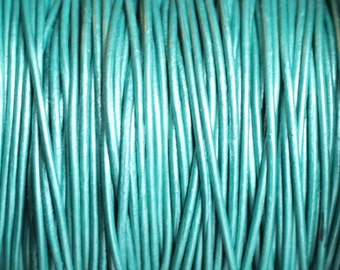 10 Yards 1mm Metallic Teal Genuine Leather Cord Round Turquoise Green