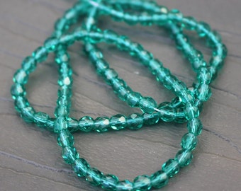 Teal Firepolished Czech Glass Faceted 4mm Beads 16 inch Full Strand - Approx 100 Beads - Green