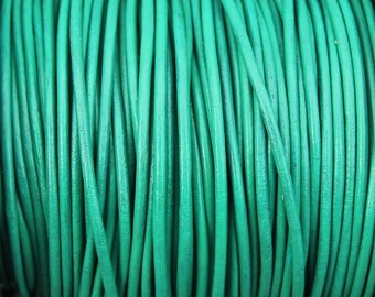 2mm Green Leather Cord - Round Cord - By the Yard Leather Cord