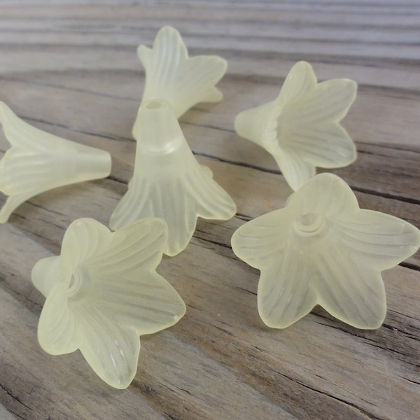 Lucite Flower Beads - Yellow Matte Frosted Large Trumpet Lily 22x22mm