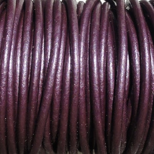 2mm  Metallic Berry Purple Genuine Leather Cord - 2mm Round Cord - By the Yard