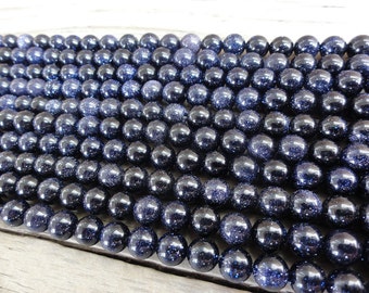 Blue Goldstone Beads -  6mm Round Smooth - 16 inch Full Strand