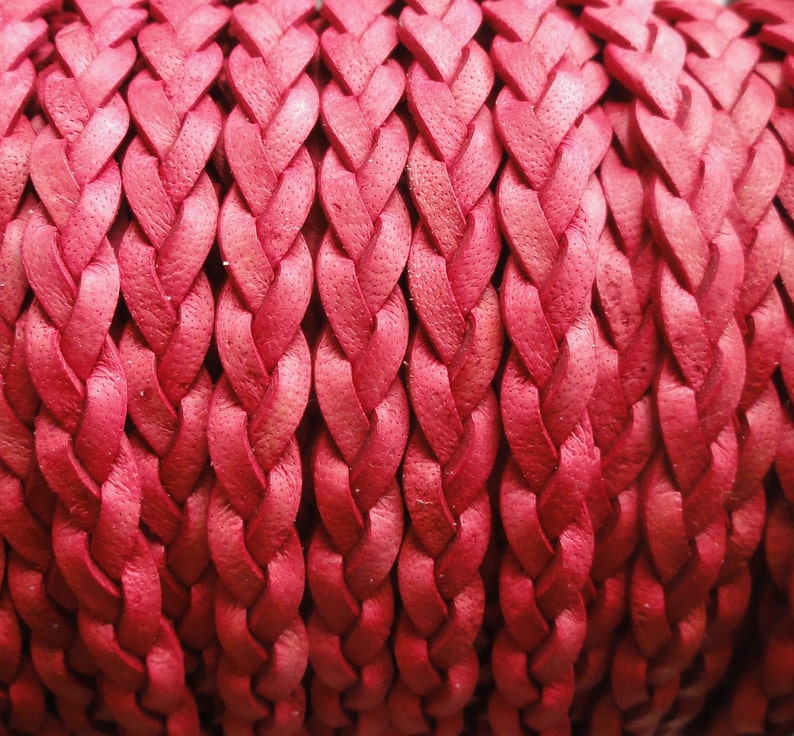 Pink Flat Braided Leather Cord Natural Dye 5mm Wide 5 Yards image 1