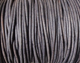 10 Yards 1mm Grey Distressed Leather Cord Round Natural Dye