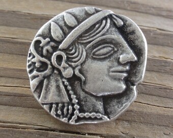 2 Metal Buttons - Julius Caesar - Antique Silver - 7/8 Inch with Shank