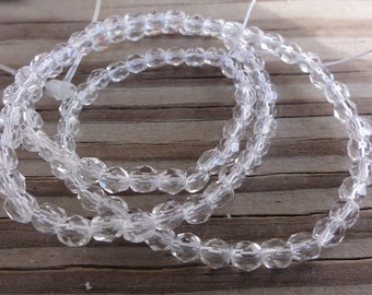 Crystal Czech Glass Faceted 4mm Beads 16 inch Full Strand Clear Approx 100 Beads