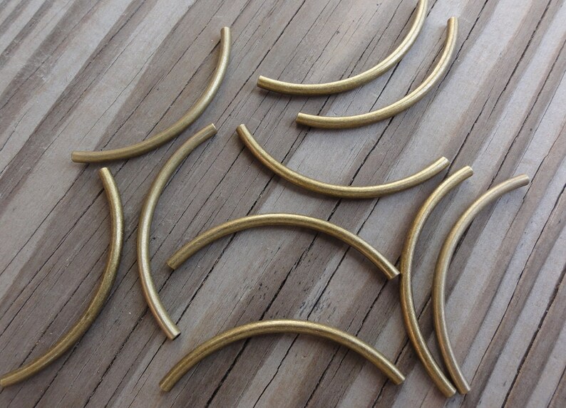 Curved Metal Tube Beads Antiqued Gold Plated Brass 50x3mm Etsy