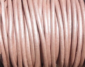 2mm Metallic Pale Pink Leather Cord - By the Yard