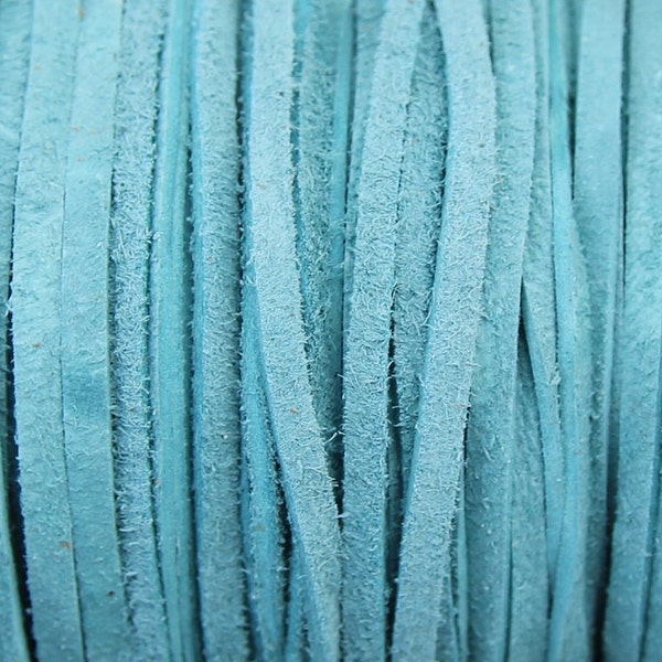 3mm Sky Blue Real Suede Lace 3mm Wide Leather - Light Blue - 2 Yard Increments