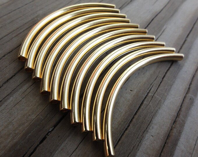 Curved Metal Tube Beads Gold Plated Brass 50x3mm Great for Etsy