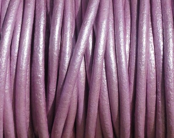 2mm Metallic Light Purple Genuine Leather Cord Round - By the Yard
