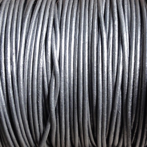 1.5mm Metallic Grey Leather Cord - Round - Metallic Silver - 2 Yard Increments