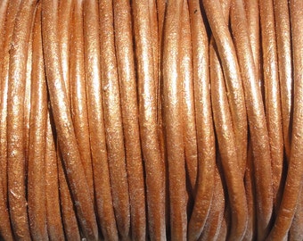 2mm Metallic Bronze Leather Cord - Genuine Leather Round Cord - By the Yard