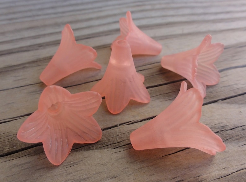 Pink Lucite Flower Beads Pink Matte Frosted Large Trumpet Lily 22x22mm