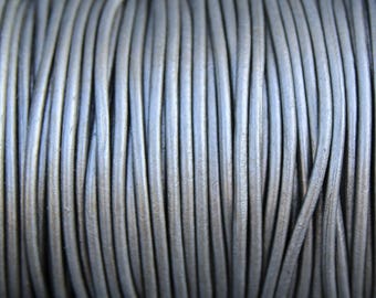 3mm Leather Cord - Metallic Grey - 2 Yard Increments - Silver