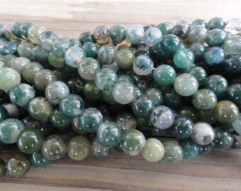 Green Moss Agate Beads 6mm Round Smooth Full Strand 16 inch