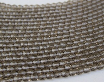 6mm Smoke Fire-polished Czech Glass Faceted Beads 16 inch Full Strand - Approx 65 Beads - Gray Grey Smokey