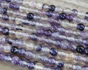 Rainbow Fluorite Beads -  6mm Round Smooth - 16 inch Full Strand - Purple