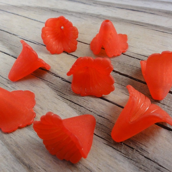 Red Lucite Flower Beads - Ruffled Calla Lily - Red Matte Frosted - 18x17mm