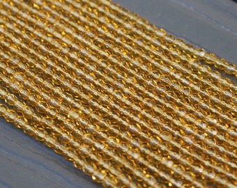 Honey Firepolished Czech Glass Faceted 4mm Beads 16 inch Full Strand - Approx 100 Beads - Golden Yellow Amber