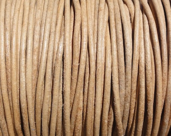 50 Meter Spool (54.7 Yards) Natural Genuine Leather 2mm Round Cord (Not Dyed)