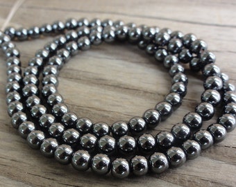 Hemalyke (Manmade Hematite) Beads - 4mm round - full strand