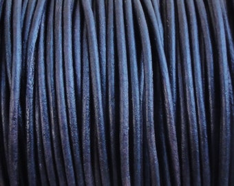 1.5mm Pacific Blue Distressed Leather Cord Round Natural Dye - By the Yard