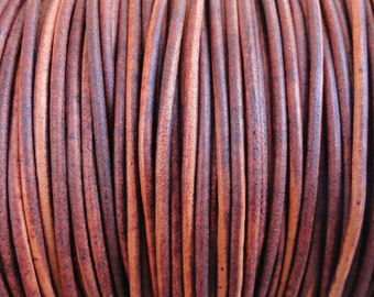 2mm Turkey Red Leather Cord - Natural Dye - Round - By the Yard