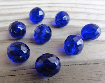 Beads Cobalt Blue Faceted Firepolished Czech Glass 12mm Round - Qty 8