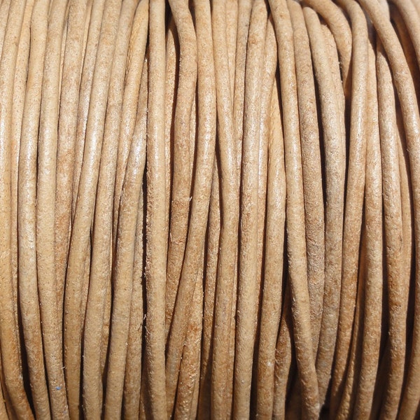 2mm Natural Leather Cord Round - Undyed - Tan - Not Dyed - By the Yard