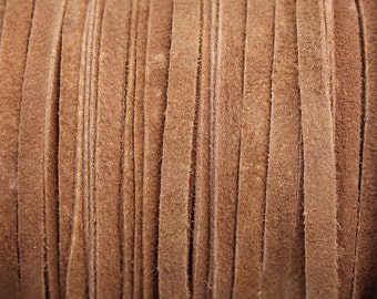 5mm Brown Flat Real Suede Lace 5mm Wide Leather - 2 Yard Increments