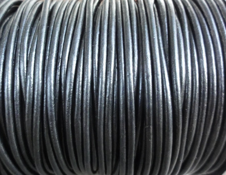 2mm Metallic Gunmetal Leather Cord Round Metallic Black By the Yard image 1